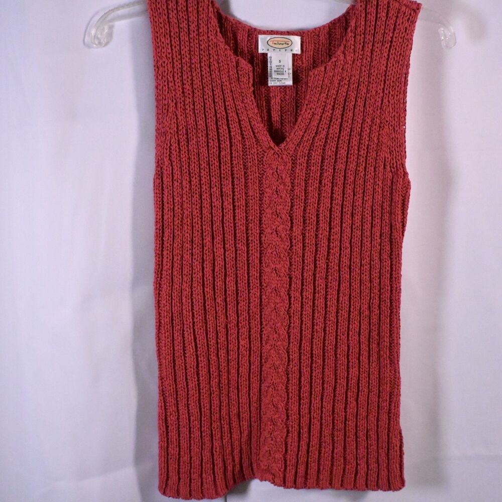 Talbots Pinkish Red Ribbed Cable Knit Sweater Vest‎ Womens Small Petite